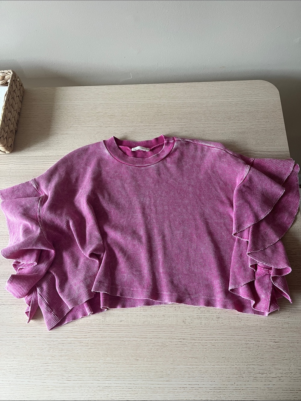 Altar'd State Pink Ruffle-Sleeve Crop Top